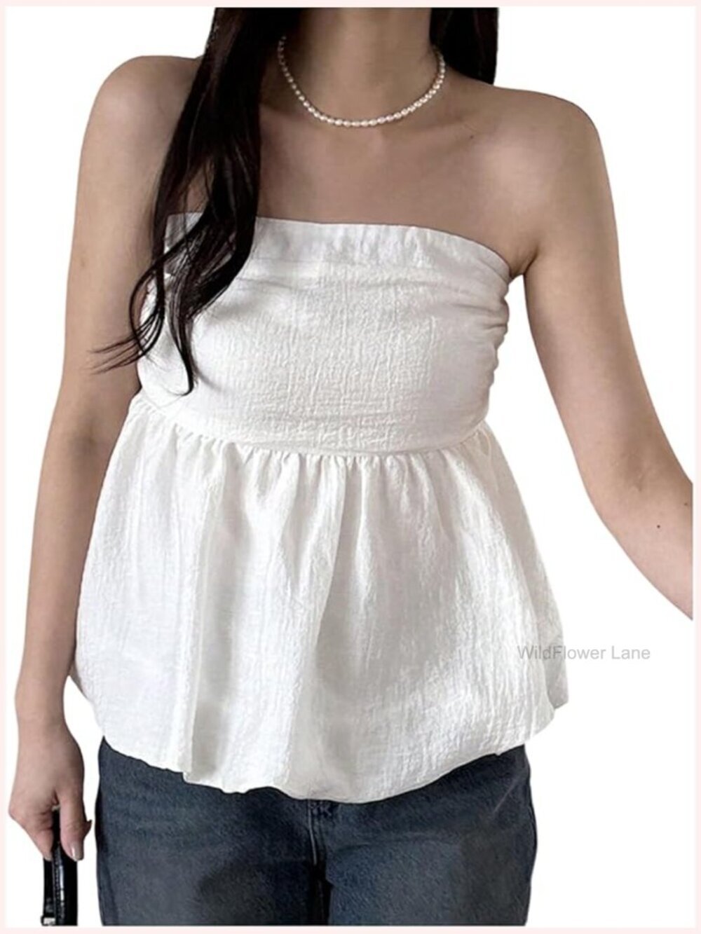 Strapless Ruffle Smocked Bandeau Crop Top Y2K Tube Top